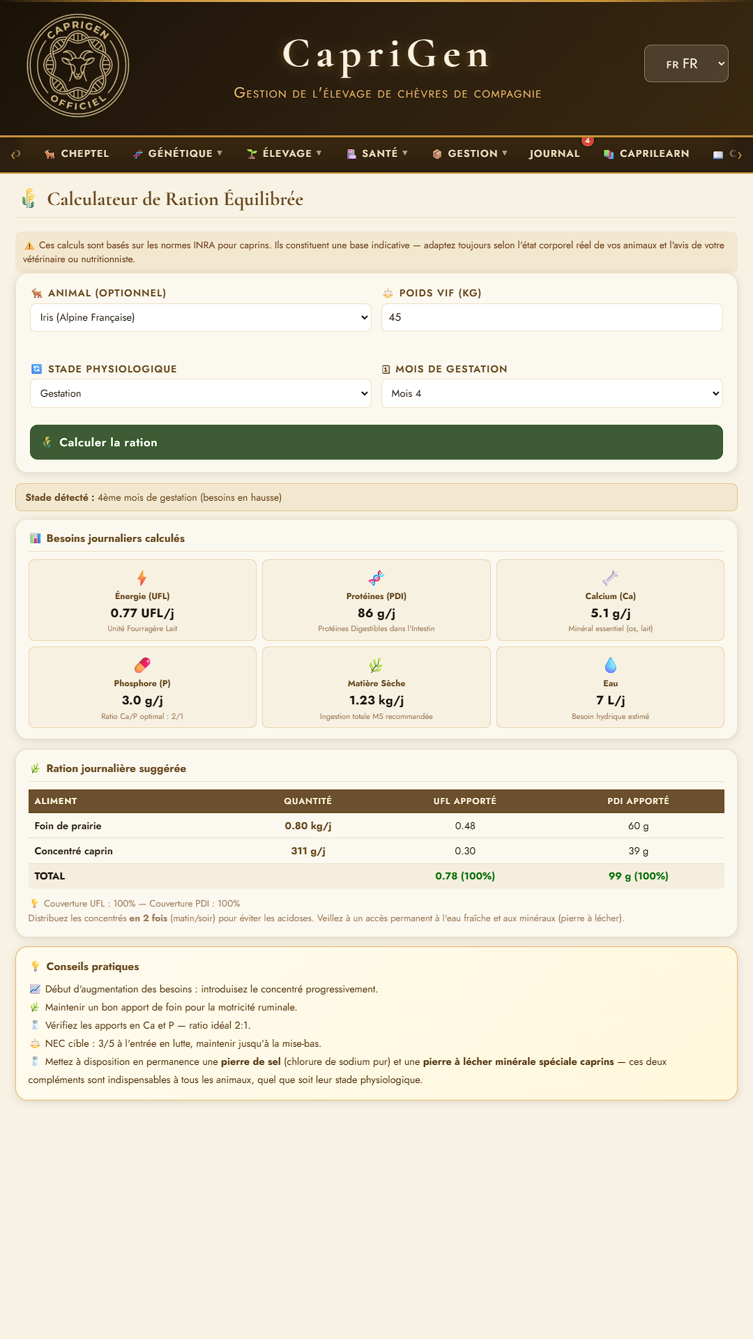 Calculateur de Ration